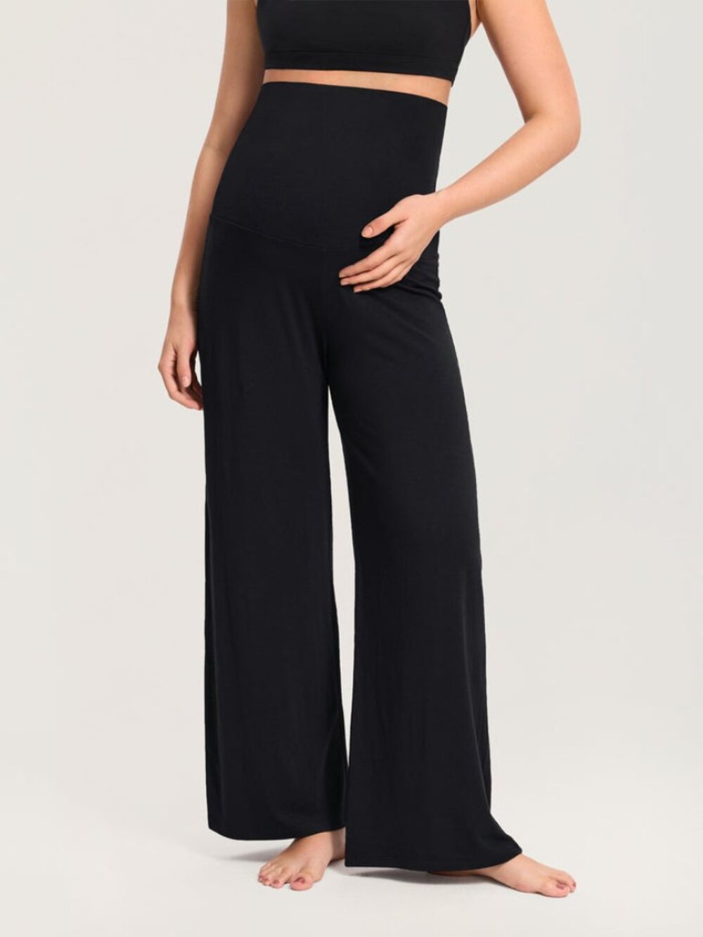 Modal Cotton Foldover Wide-Leg Pants